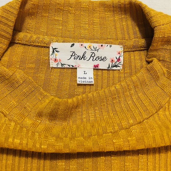 NWT Pink Rose Women’s Tie Front Ribbed Top in Gold - Picture 5 of 9